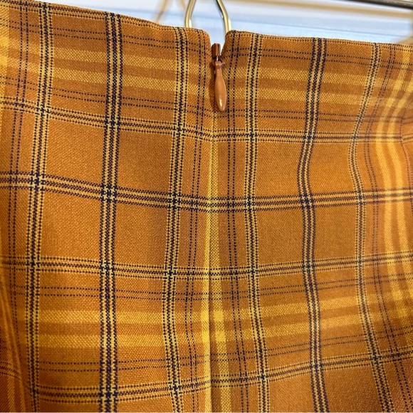 ARITZIA WILFRED DORINE MID RISE FAUX WRAP MINI SKIRT SIZE 4 IN ORANGE PLAID - Picture 9 of 12